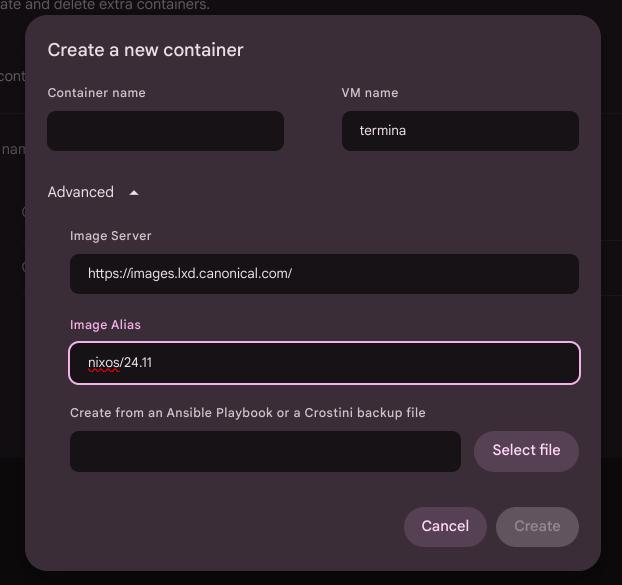 screenshot of chromeos settings for creating a custom